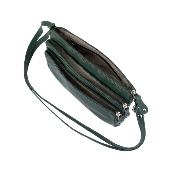 Franco Bonini 12-221 Small 3zip leather handbag - Bottle Green-3