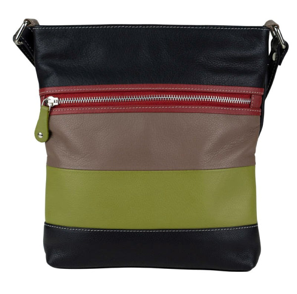 Franco Bonini - 1304 Striped leather shoulder bucket bag - Black Multi