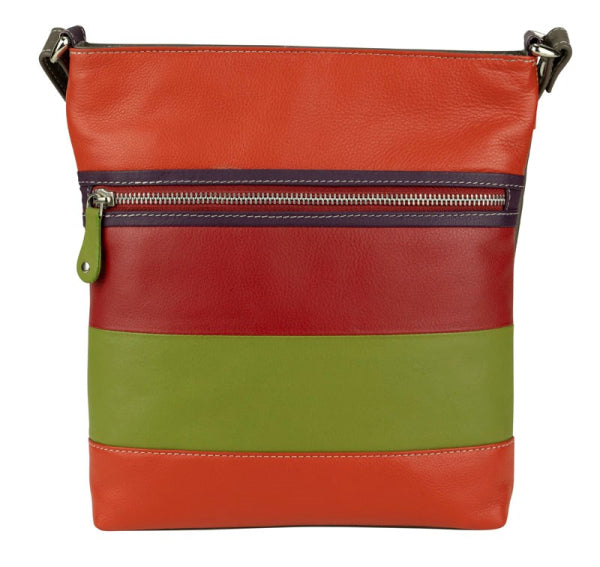 Franco Bonini - 1304 Striped leather shoulder bucket bag - Orange Multi-1