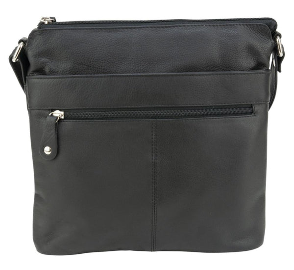 Franco Bonini - 1795 Top zip long strap leather shoulder bag - Black-1