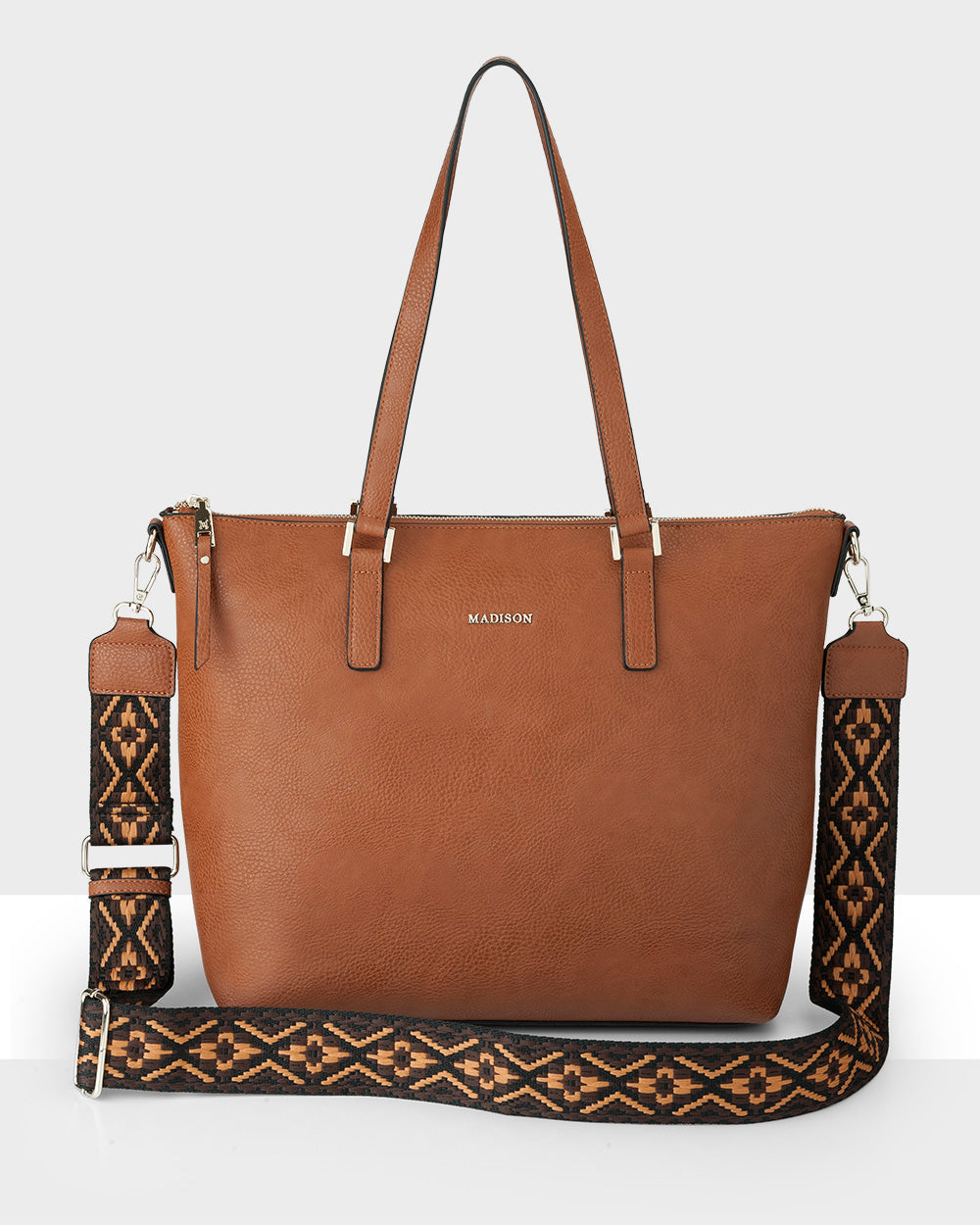 Inga Large Zip Top Tote Bag With Laptop Pocket + Aztec Bag Strap