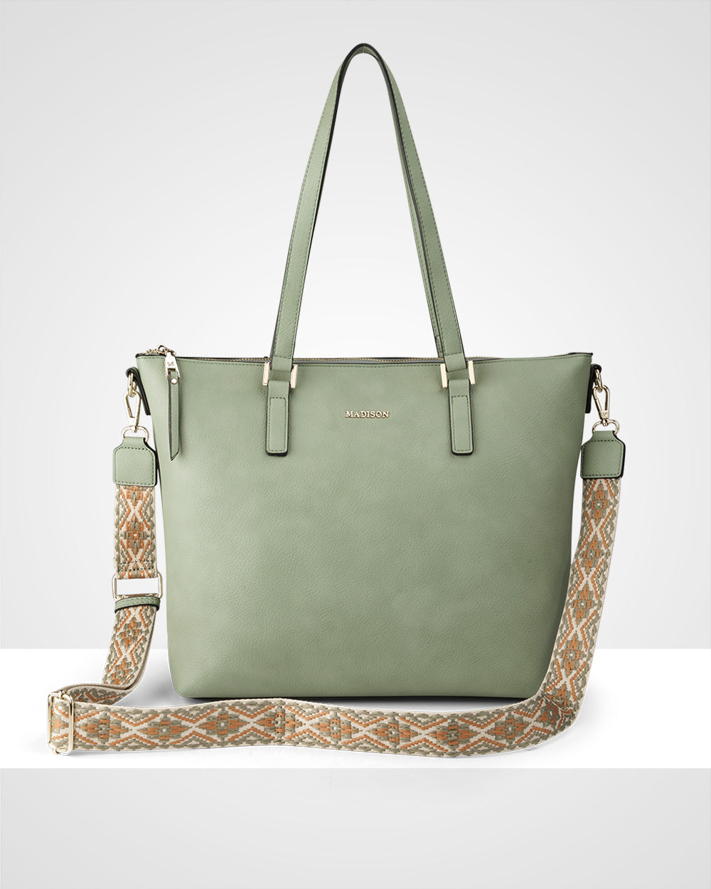 Inga Large Zip Top Tote Bag With Laptop Pocket + Aztec Bag Strap
