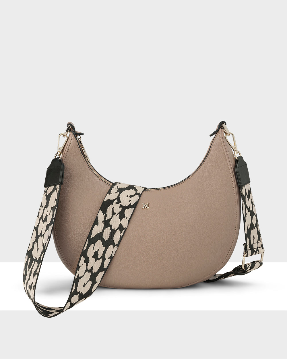 Pia Crescent Shoulder Bag With Crossbody Strap + Leopard Pattern Strap