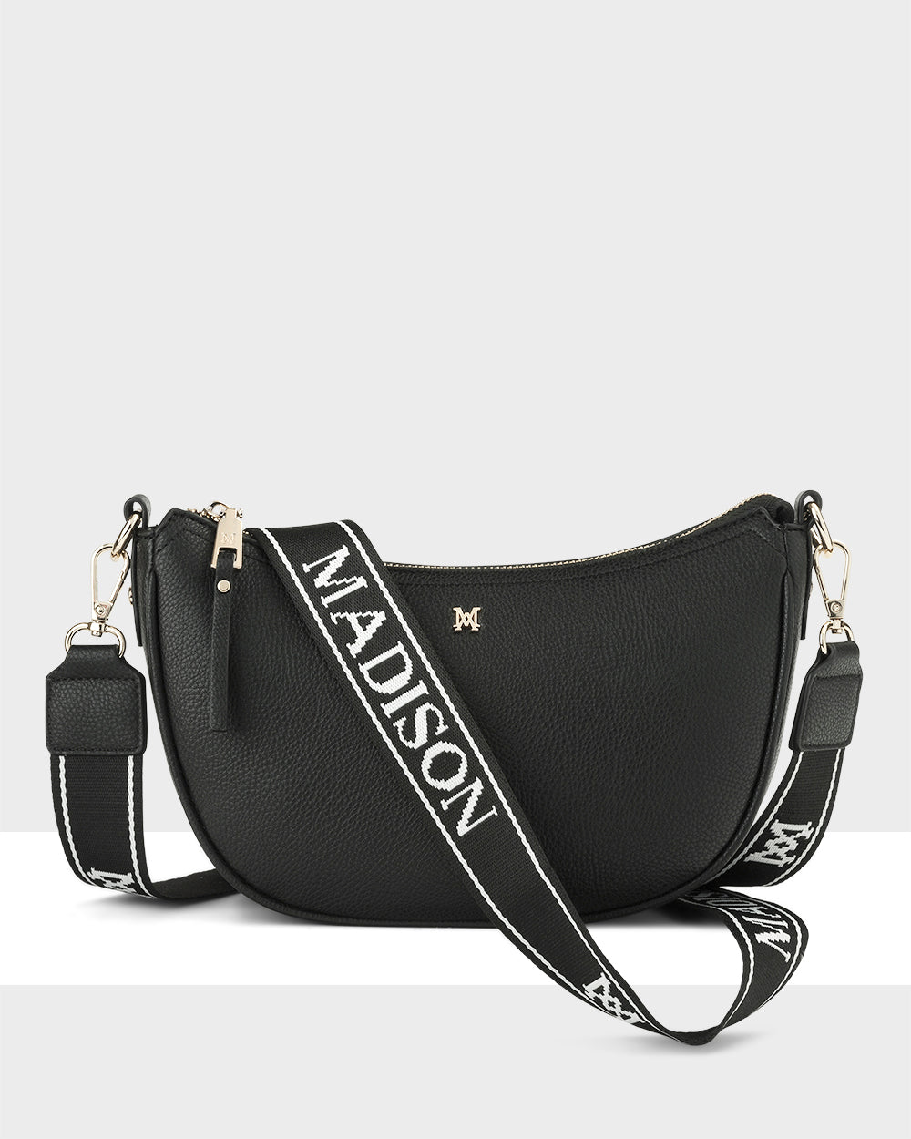 Layla Zip Top Curved Crossbody With Monogram Stripe Strap