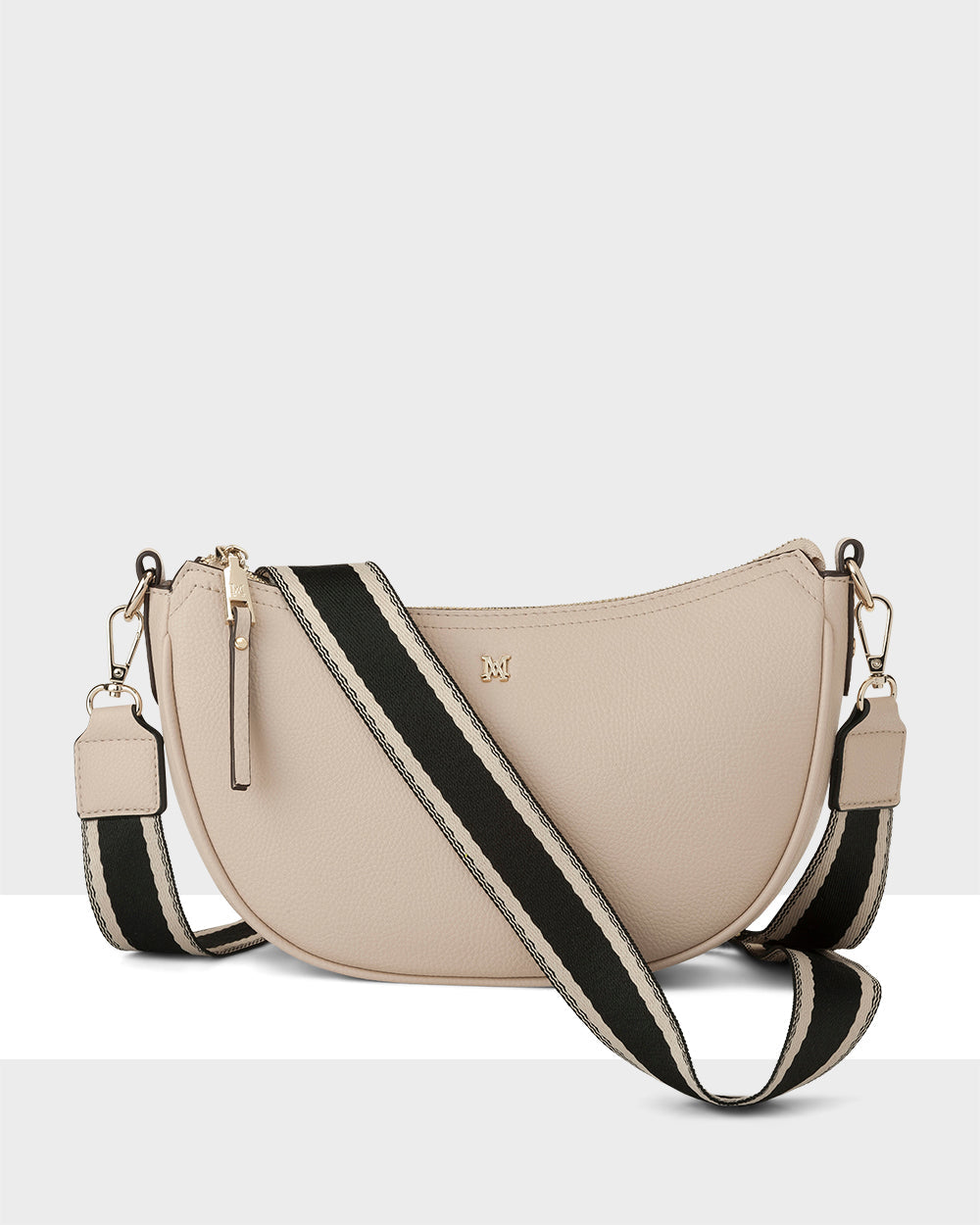 Layla Zip Top Curved Crossbody With Stripe Strap