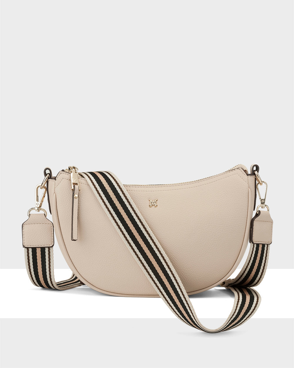 Layla Zip Top Curved Crossbody With Stripe Strap