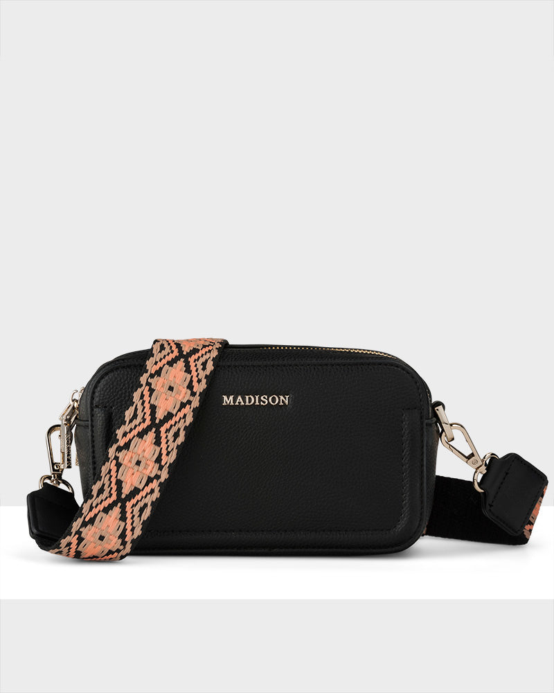 Maddie Double Zip Camera Crossbody Bag + Aztec Bag Strap