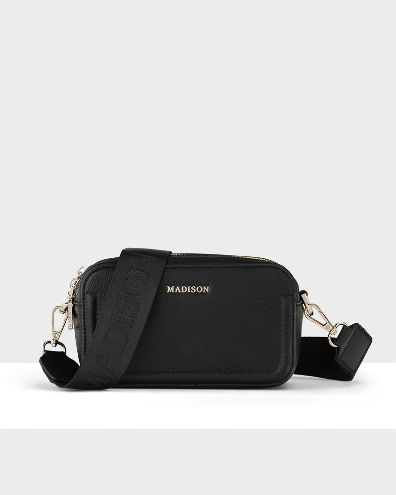 Maddie Double Zip Camera Crossbody Bag + Monogram Bag Strap