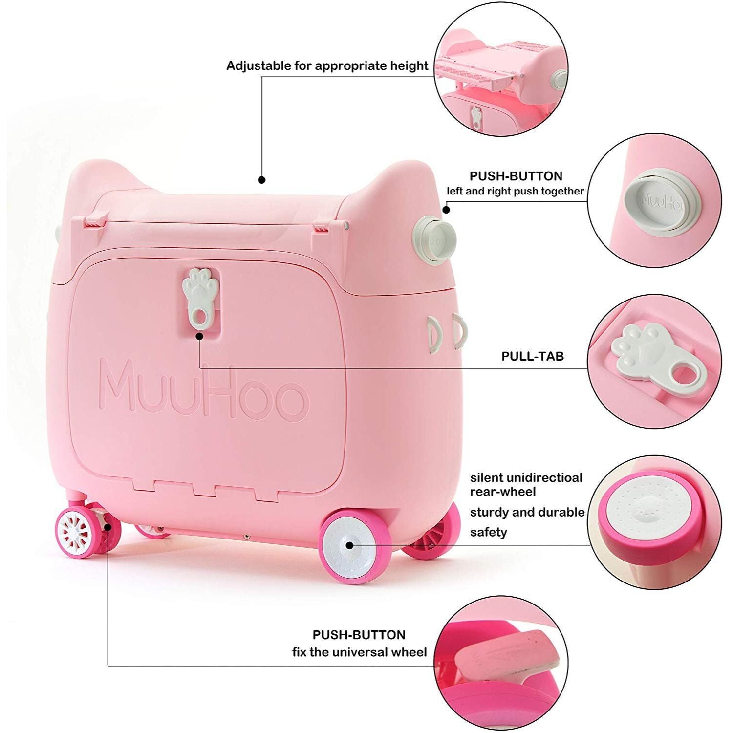 MooHuu - Kids Carry-on Rolling Luggage - Pink - 0