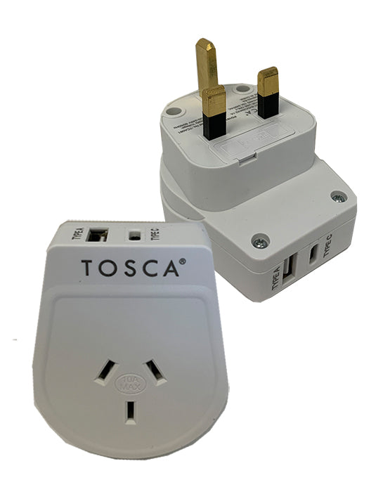 Tosca - TCA061 USB A+C adaptor UK and Hong Kong - White