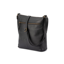 Verona - VCB-004 Leather top zip shoulder bag front pockets - Black - 0