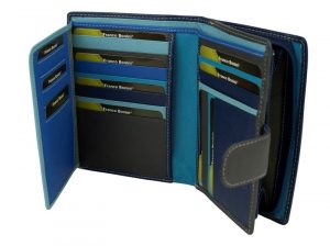 Franco Bonini - 2907 Ladies 24 Card Leather Wallet - Blue/Multi-2