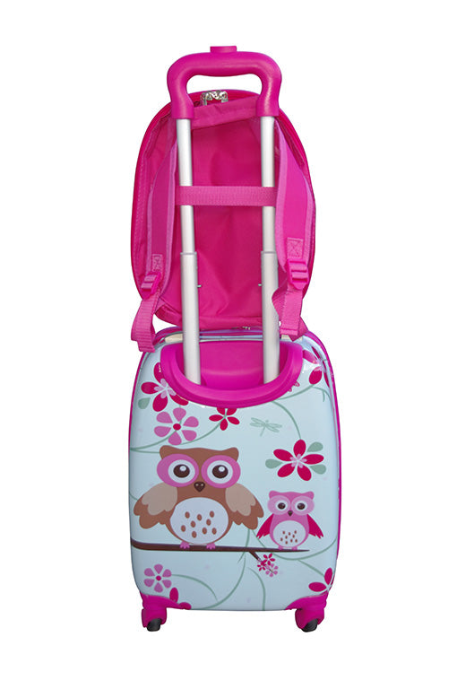 Kidz Bagz - 4 Wheel Trolley & Backpack Set - Pink Owl-2