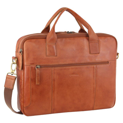 Pierre Cardin Rustic Leather Computer Bag with double handles and front zip compartment-1