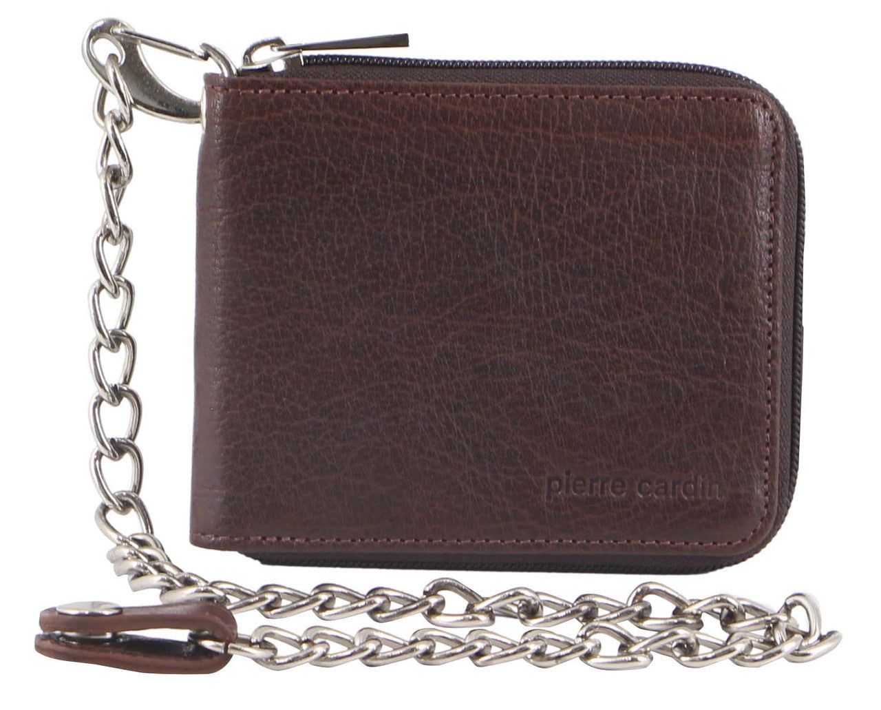 Pierre Cardin Rustic Leather Mens Zip Around Wallet with Chain PC3273 Black-1
