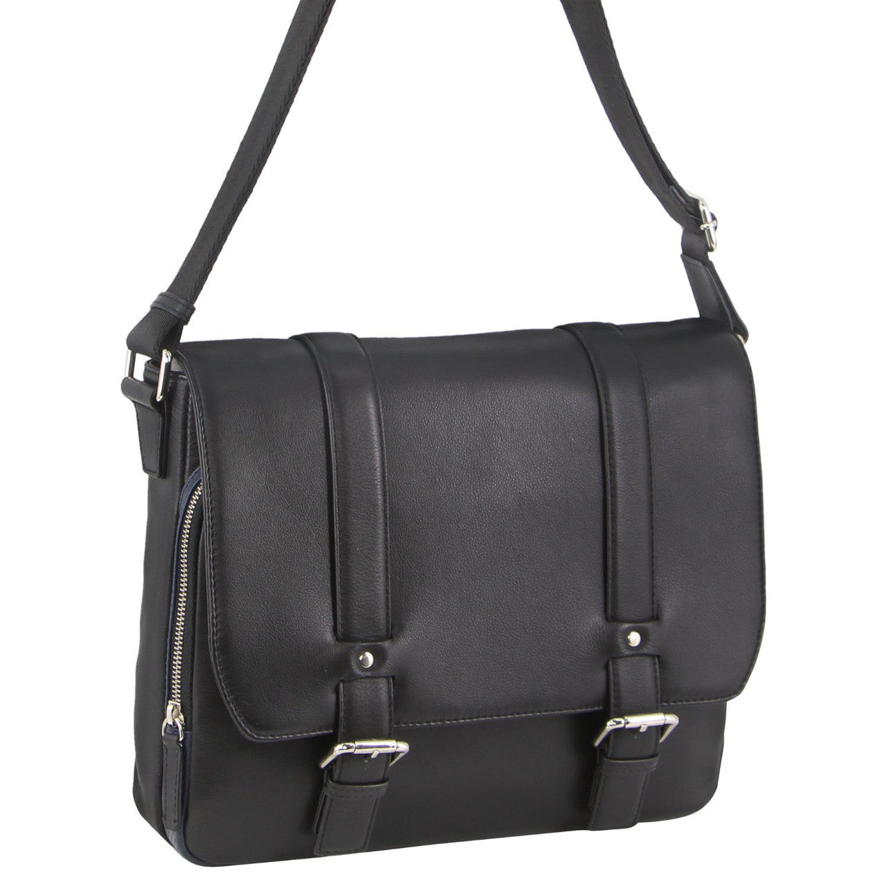 Pierre Cardin Pebbled Leather with perforated design Satchel with flap closure PC3302 Black *DC-1