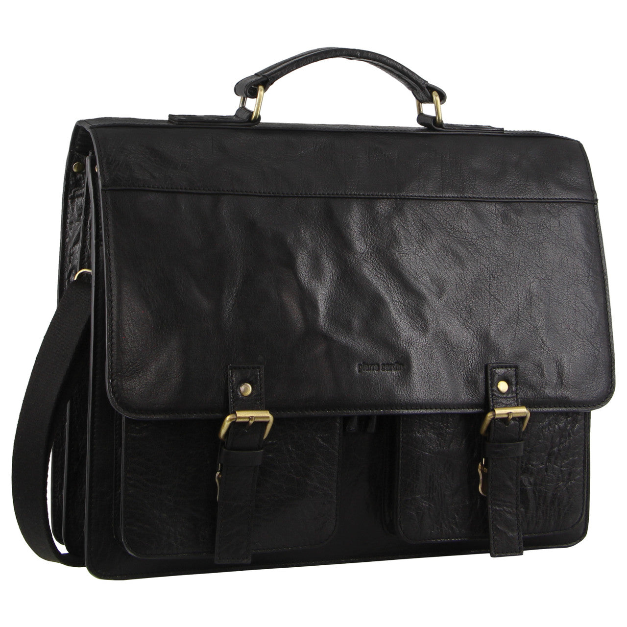 Pierre Cardin Mens Rustic Leather Business Bag with Flip-Cover PC3523 Black-2