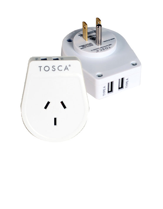 Tosca - TCA040 USA Double USB Port Adaptor - White