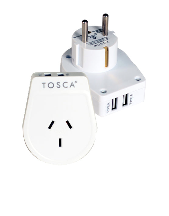 Tosca - TCA041 Euro+Bali Double USB Port Adaptor - White
