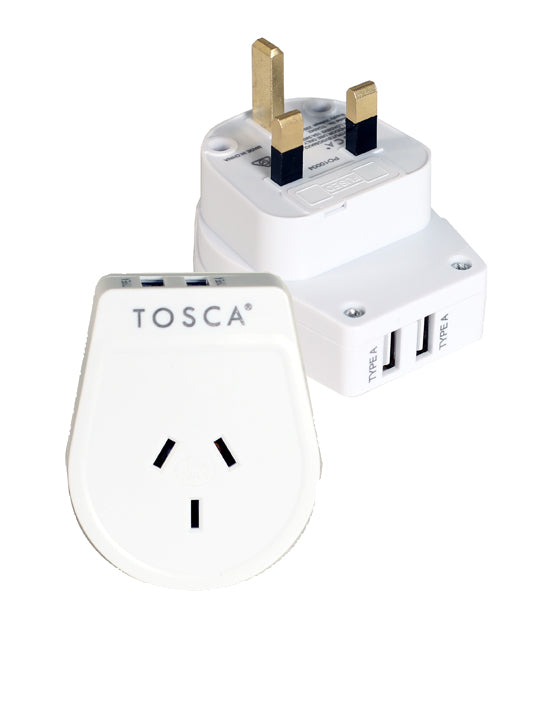 Tosca - TCA042 UK+HK Double USB Port Adaptor - White