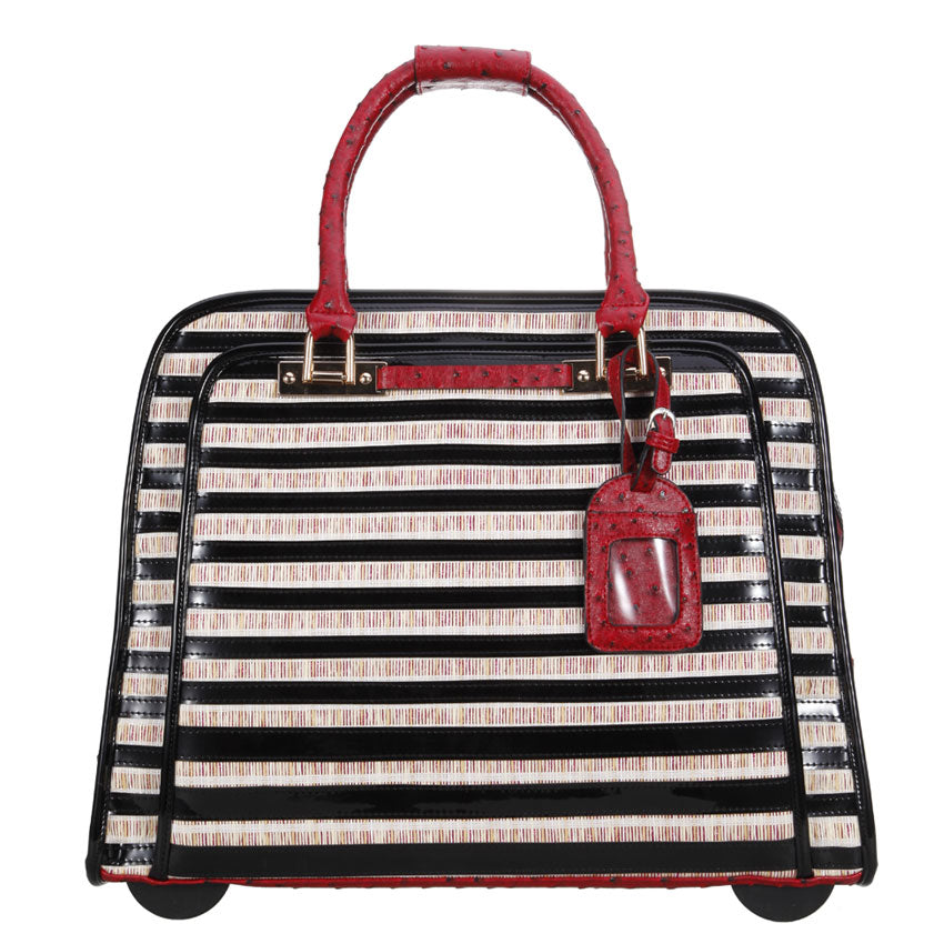 Vera May - Tokyo Wheeled Business Fashion Tote - Black-Beige with Red Trim