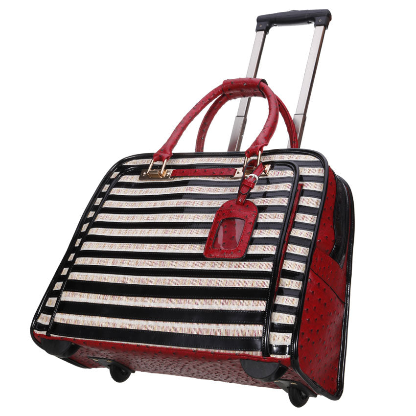 Vera May - Tokyo Wheeled Business Fashion Tote - Black-Beige with Red Trim - 0