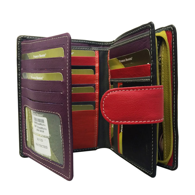 Franco Bonini - 2907 Ladies 22 Card Leather Wallet - Black/Multi-2