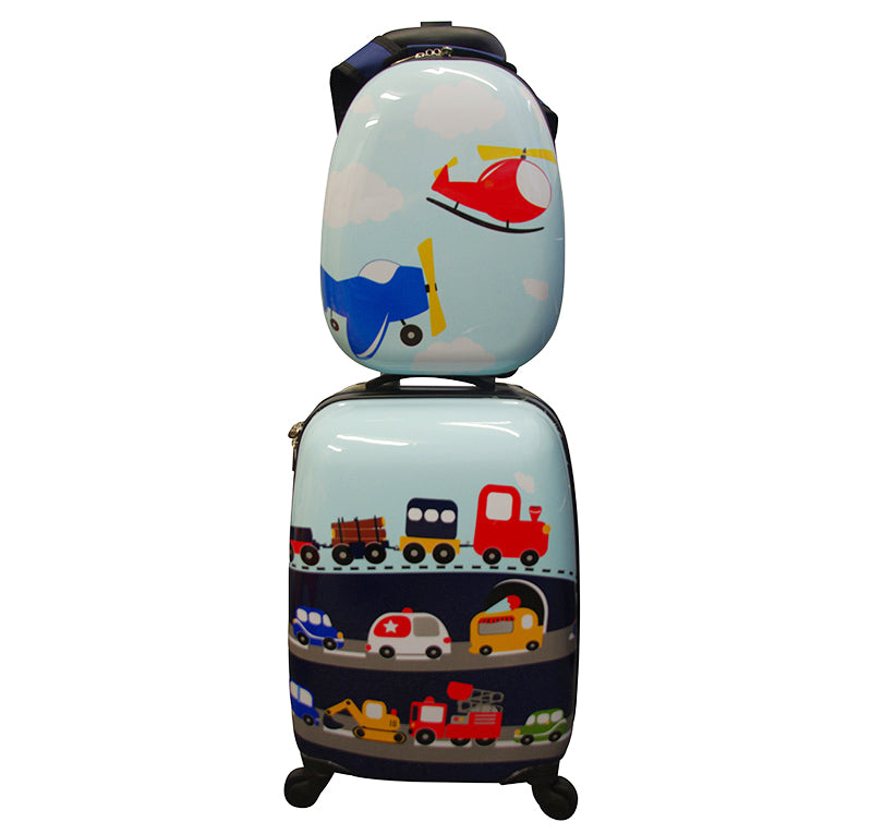 Kidz Bagz - 4 Wheel Trolley & Backpack Set - Blue Car/Plane-1