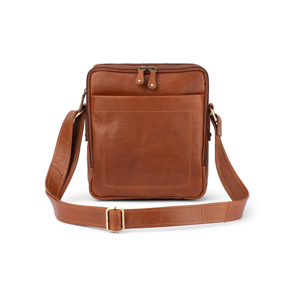 Franco Bonini - 118BFK Mens square leather side bag - Cognac