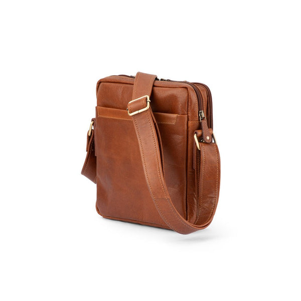 Franco Bonini - 118BFK Mens Square Leather Side Bag - Cognac