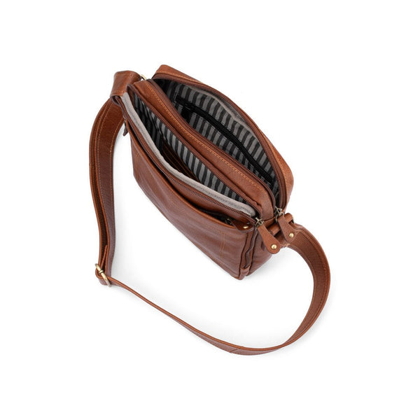 Franco Bonini - 118BFK Mens Square Leather Side Bag - Cognac
