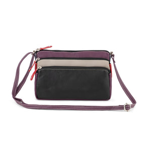 Franco Bonini 12-221 Small 3zip Leather Handbag - Black Multi