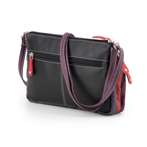 Franco Bonini 12-221 Small 3zip Leather Handbag - Black Multi