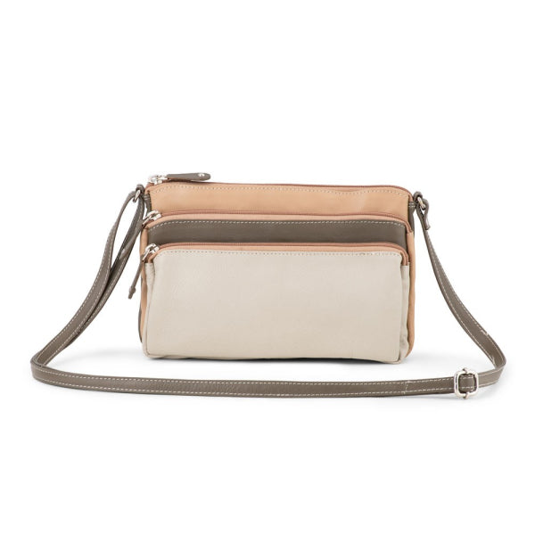 Franco Bonini 12-221 Small 3zip leather handbag - Bone Multi-1