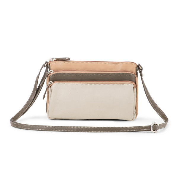 Franco Bonini 12-221 Small 3zip Leather Handbag - Bone Multi