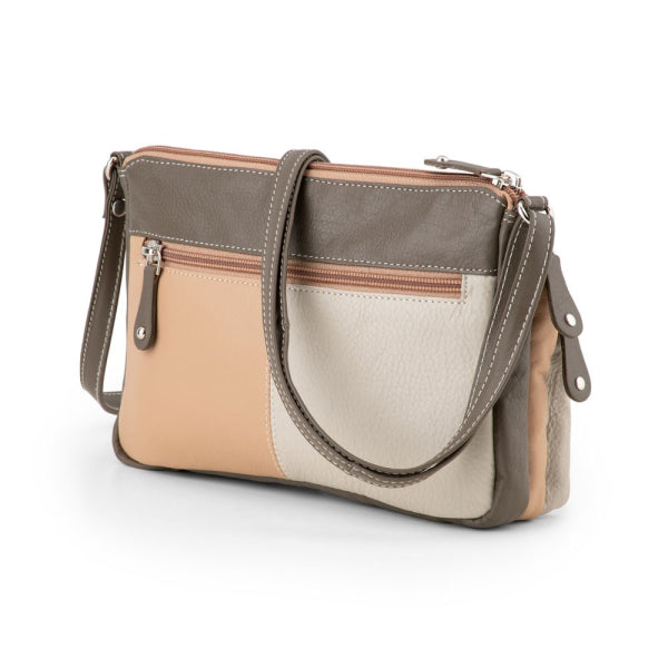 Franco Bonini 12-221 Small 3zip leather handbag - Bone Multi-2