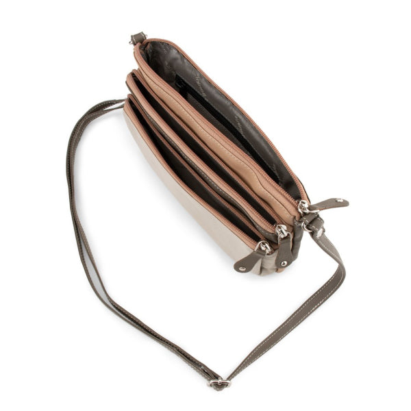 Franco Bonini 12-221 Small 3zip leather handbag - Bone Multi-3