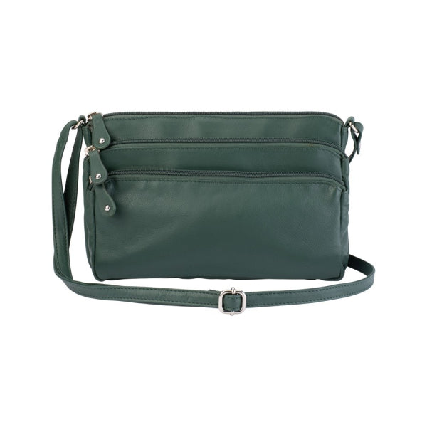 Franco Bonini 12-221 Small 3zip leather handbag - Bottle Green