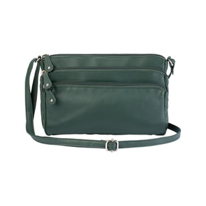 Franco Bonini 12-221 Small 3zip Leather Handbag - Bottle Green