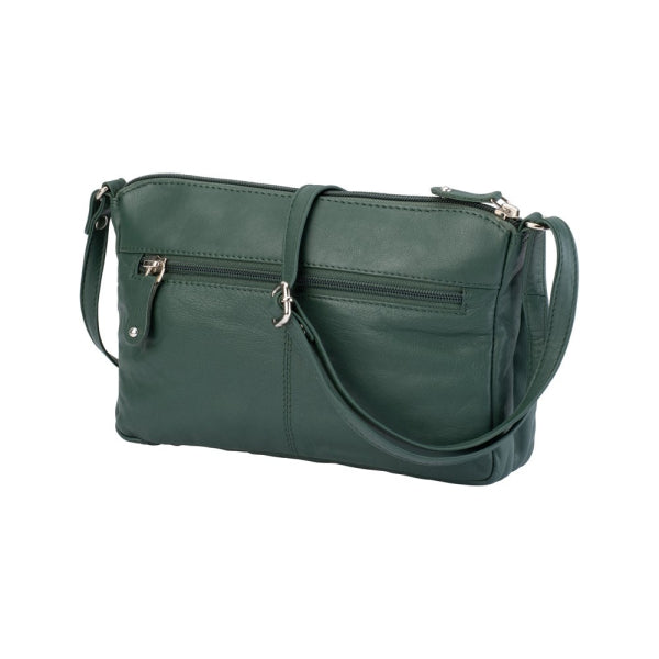 Franco Bonini 12-221 Small 3zip leather handbag - Bottle Green-2