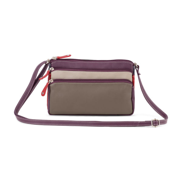 Franco Bonini 12-221 Small 3zip leather handbag - Mushroom Multi-1