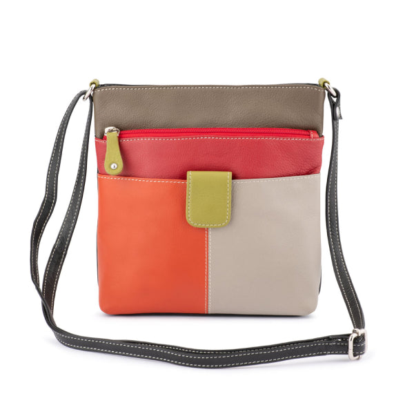 Franco Bonini - 12-242 Ladies Small Leather Shoulder Bag - Latte Multi-1
