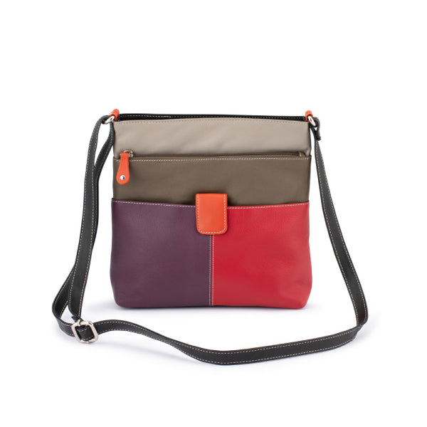 Franco Bonini - 1300 Large Front Tab Multi Pocket Side Bag- Red Multi