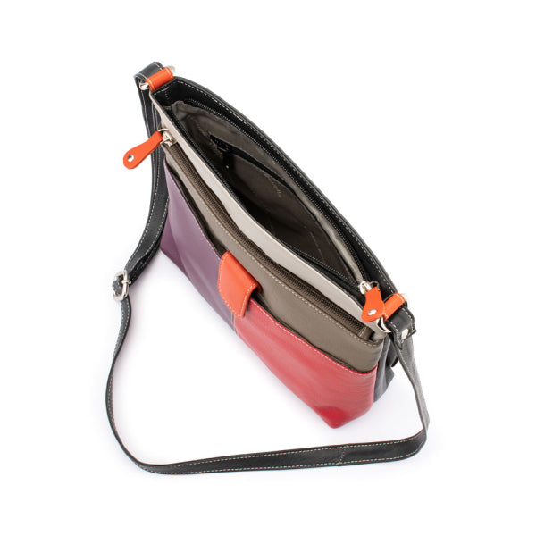 Franco Bonini - 1300 Large Front Tab Multi Pocket Side Bag- Red Multi