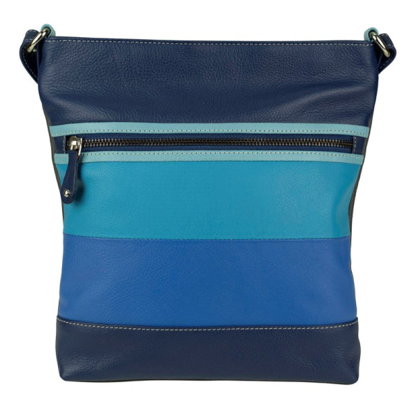 Franco Bonini - 1304 Striped leather shoulder bucket bag - Blue Multi-1
