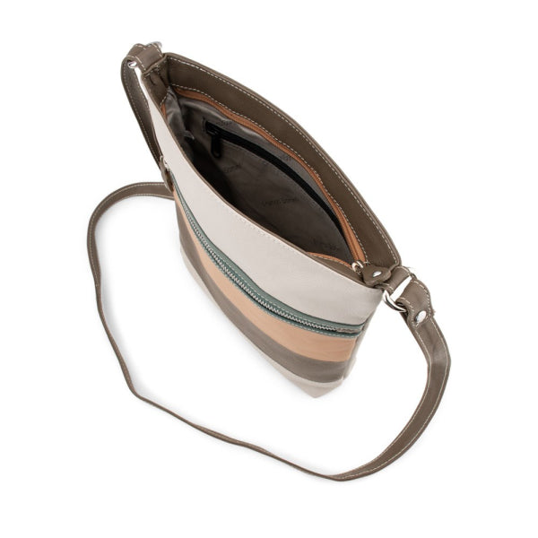 Franco Bonini - 1304 Striped leather shoulder bucket bag - Bone Multi-3