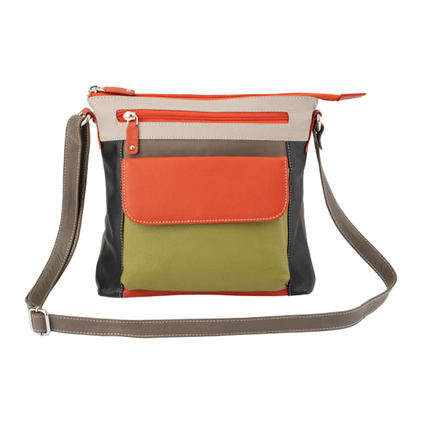 Franco Bonini - 1316 Leather Shoulder Bag with Organiser - Orange Multi