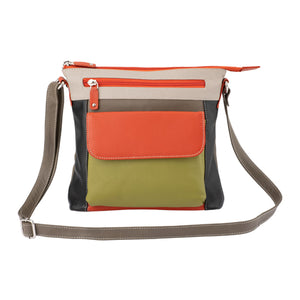 Franco Bonini - 1316 Leather Shoulder Bag with Organiser - Orange Multi