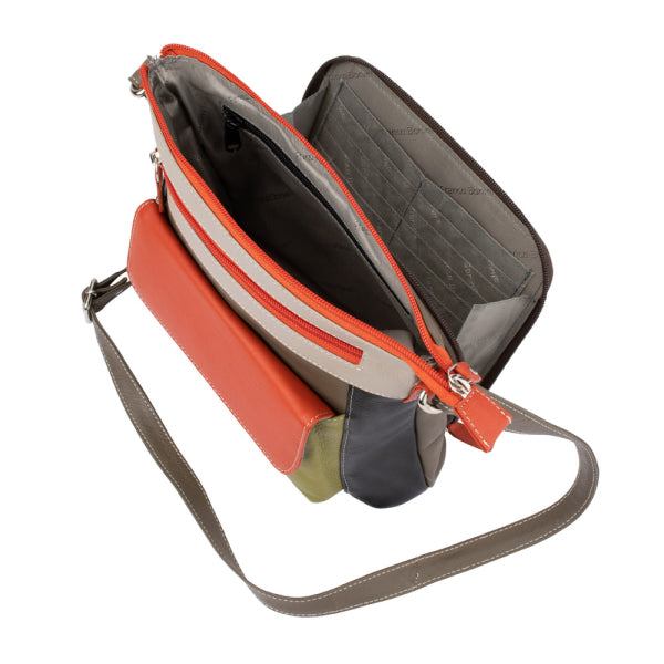 Franco Bonini - 1316 Leather Shoulder Bag with organiser - Orange Multi