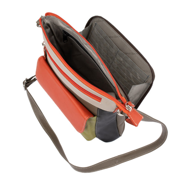 Franco Bonini - 1316 Leather Shoulder Bag with organiser - Orange Multi-3